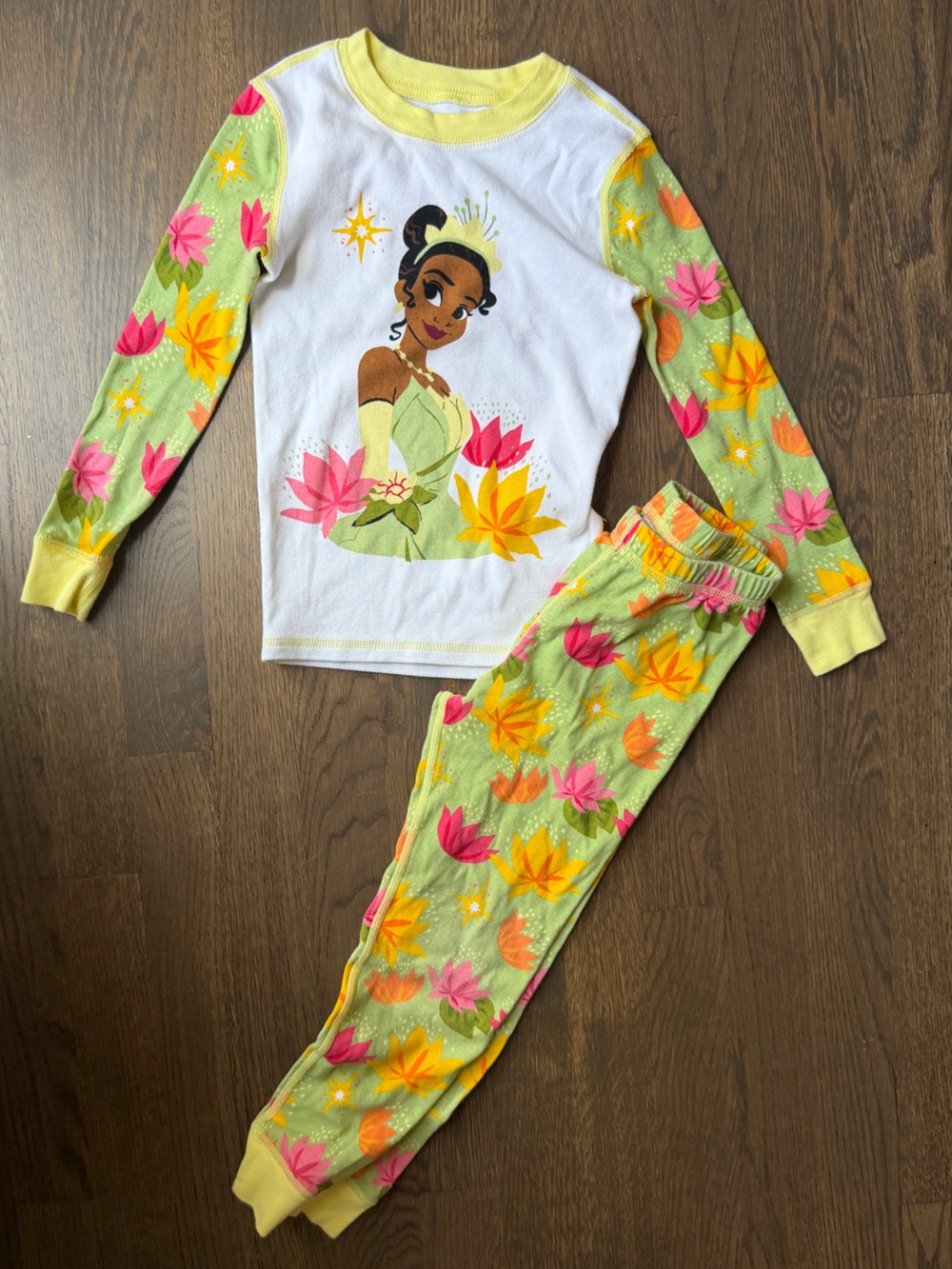 Disney Tiana Floral Pj Set in Green, Yellow & Pink